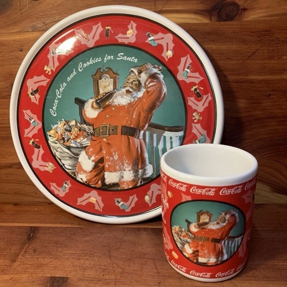 Vintage 1998 Coca Cola Christmas Cookie Plate & Tumbler - Enesco - Picture 3 of 9